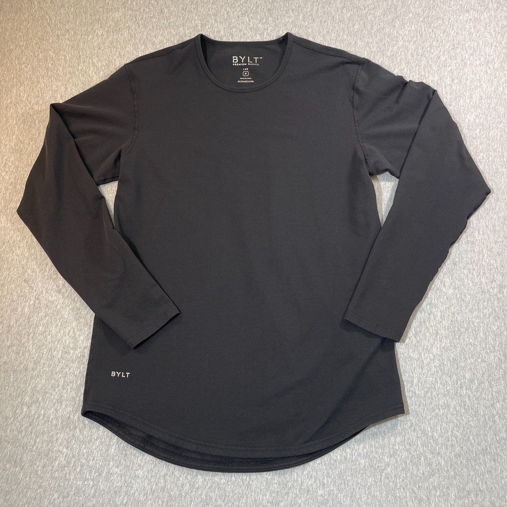 BYLT Men's Drop Cut LUX Long Sleeve Shirt Black Stretch Performance Medium
